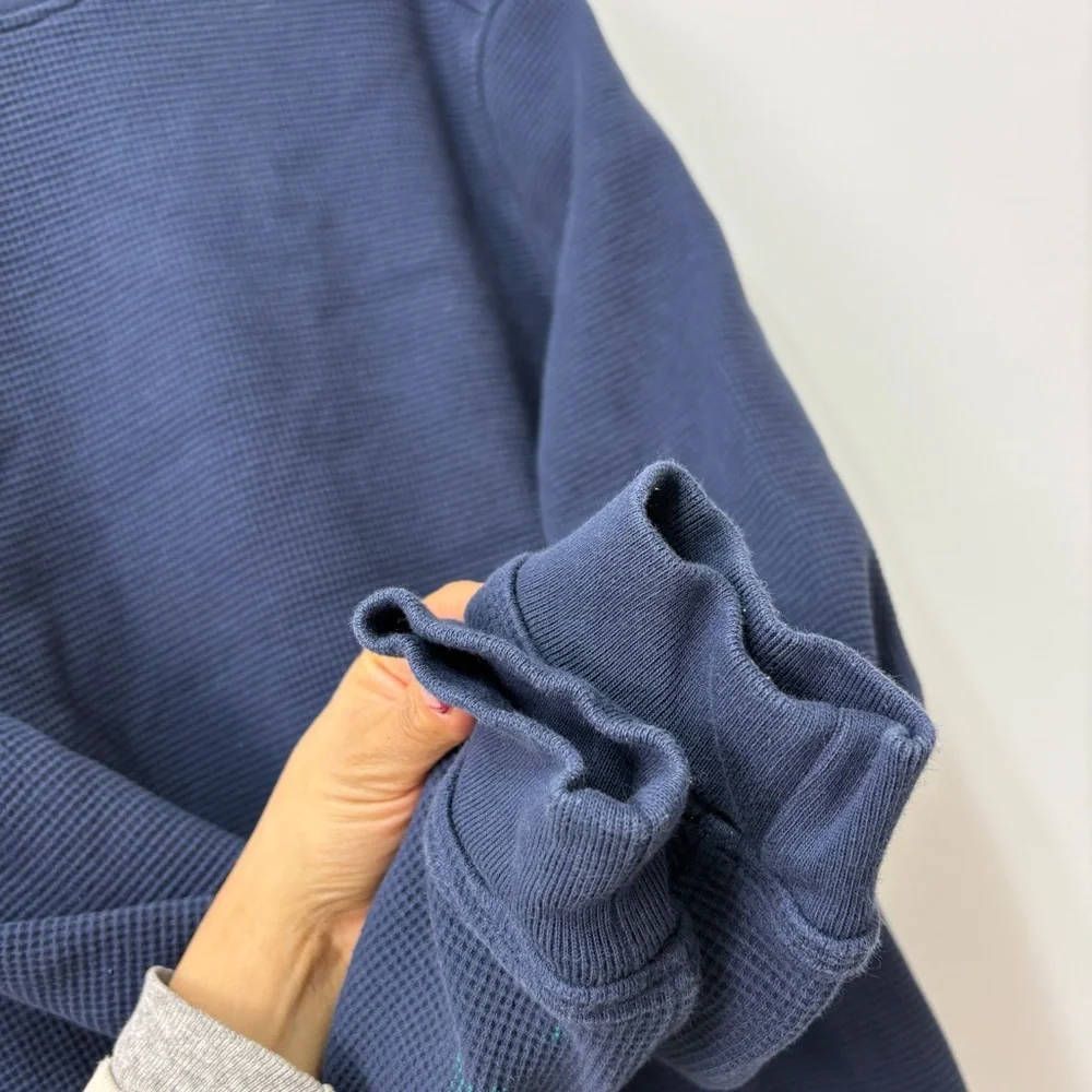 J Crew Jacquard‎ Waffle Knit Crewneck Blue Cotton Thermal Sweater Size Small